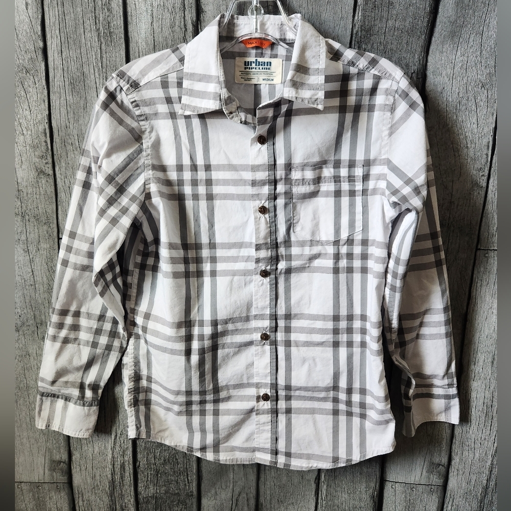 Urban Pipeline Gray &‎ White Plaid Button Down Shirt